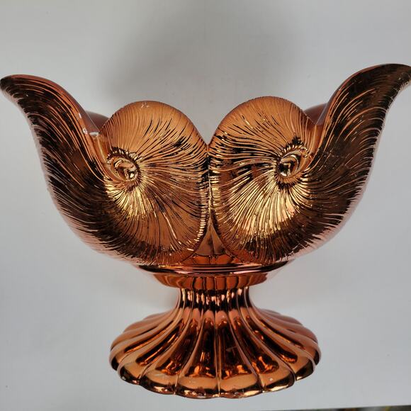 Footed Pedestal Bowl Copper Shell Shaped Fruit Centerpiece Decoration - Picture 15 of 16